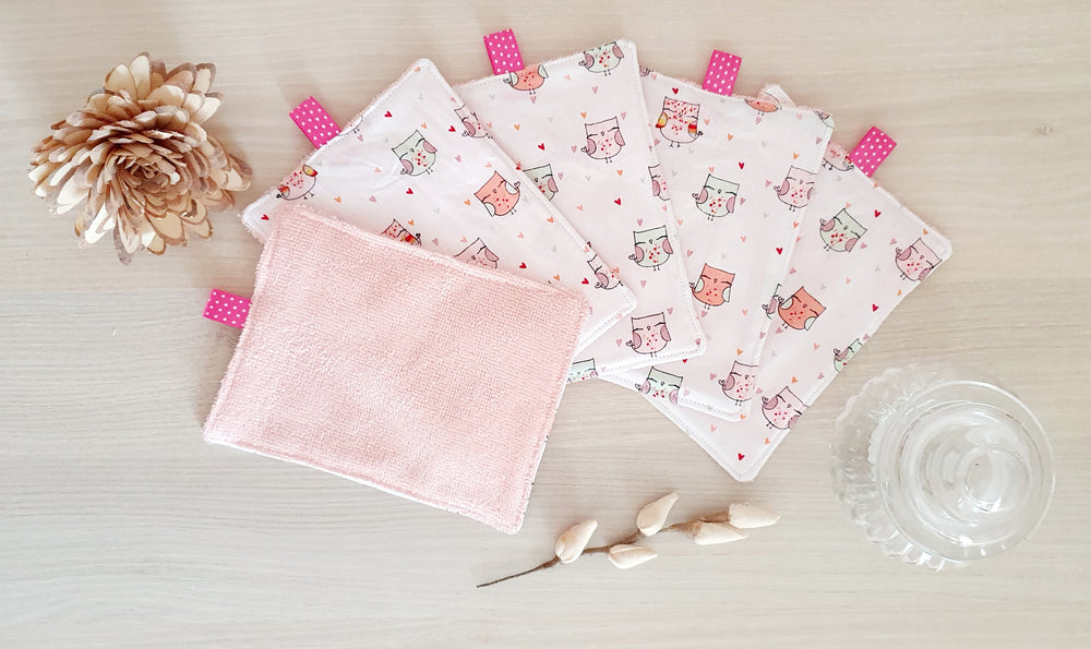 Lingettes lavables XL Hiboux rose