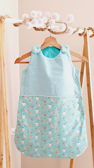 Gigoteuse hiver mi-saison "Chouettes turquoise" 0-6mois