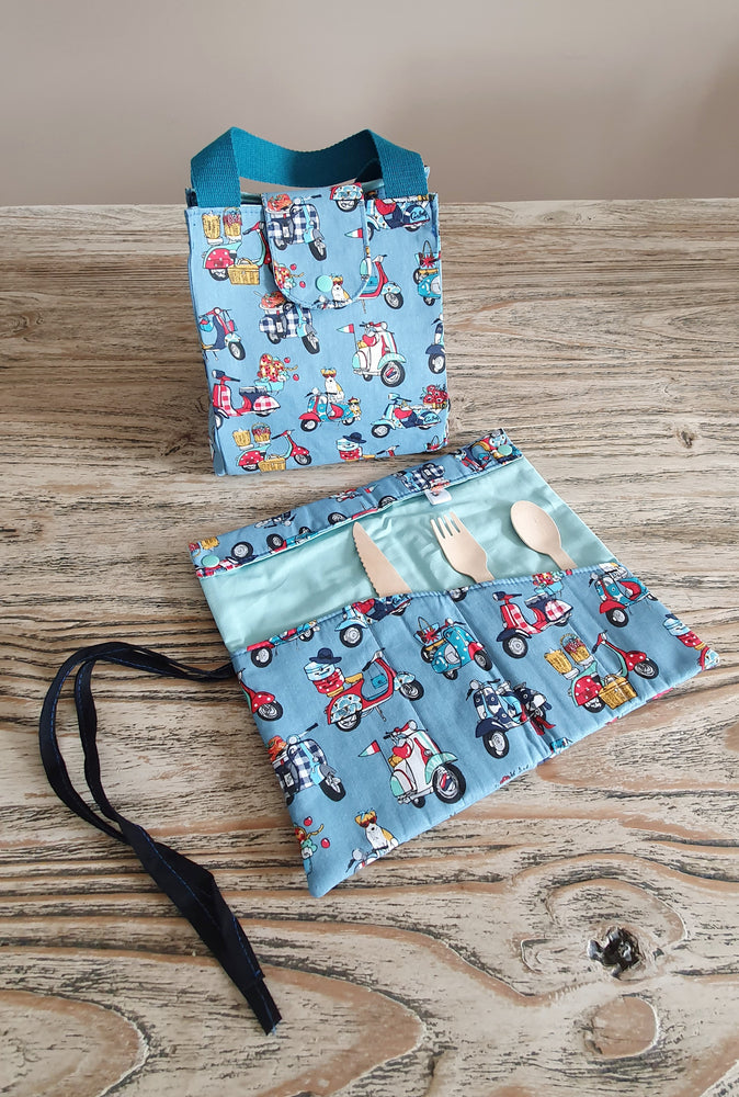 Sac à Repas "Vespa Bleu" + étui à couvert