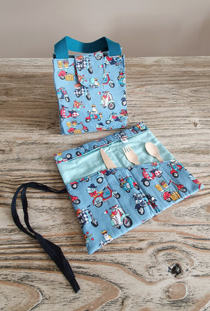 Sac à Repas "Vespa Bleu" + étui à couvert