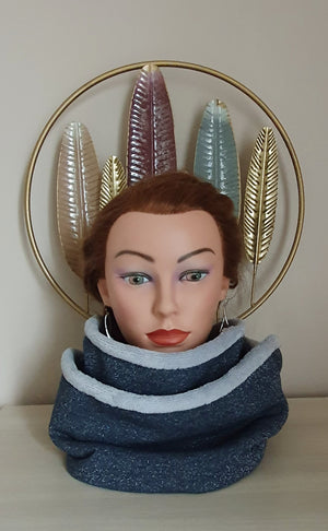 Snood Femme 2 tours "Bleu/Gris/brillant"