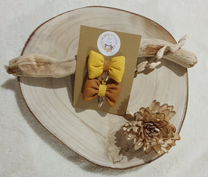 Duo Barrettes Nœud "Jaune Moutarde et Simili cuir"