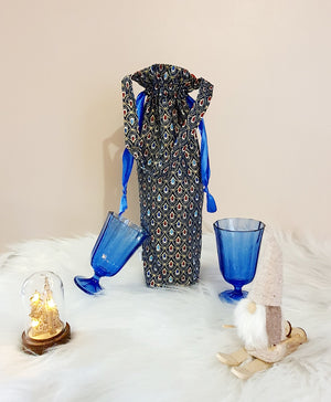 Pochon pour Bouteille "Gouttes Brillante Bleu/Or"