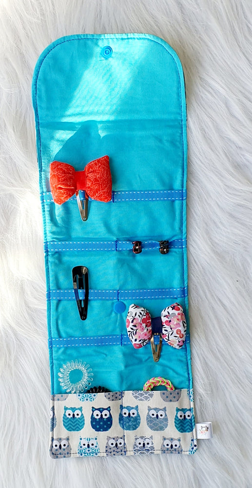 Pochette à Barrettes/Chouchous "Hiboux Bleu"